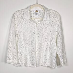 Vintage Talbots White Eyelet Cotton Blouse 14 Cottagecore Preppy